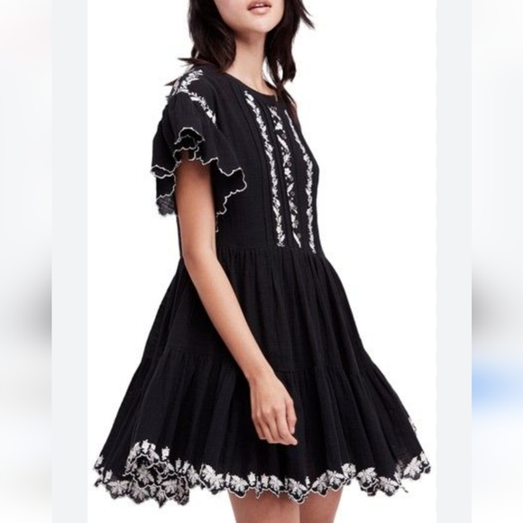 Free People Santiago Dress Boho Black & White Embroidered Size Large - Picture 10 of 16